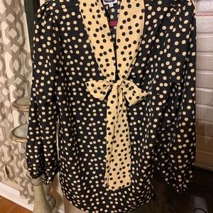 Tan and black neck tie blouse by Mudpie. Worn once